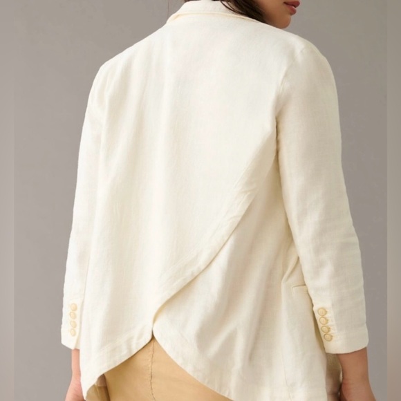 Anthropologie Cream Linen Blazer Tulip Back 14 - Picture 2 of 8